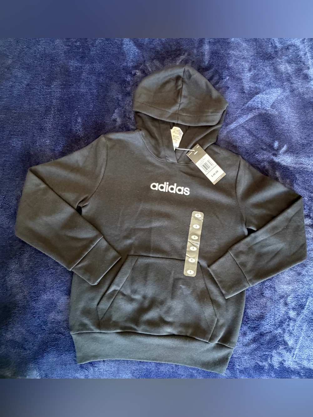 Boys adidas Black Crewneck Hoodie w White Logo Size S 8